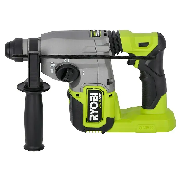Ryobi ONE+HP Akku-Kombihammer RSDS18X-0 - 18 V, Ohne Akku, 2,5 J - Ein Ryobi ONE+ HP Akku-Bohrhammer mit grauem Gehäuse und grünen Akzenten. Ideal für Bohr- und Hammerarbeiten.