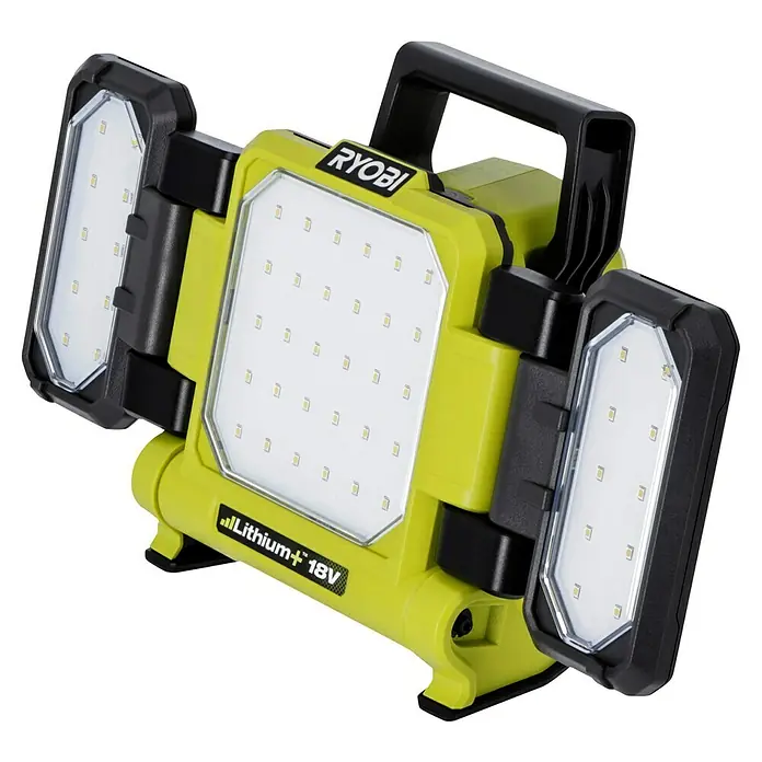 Ryobi ONE+ LED-Akkustrahler RLP18-0 - 18 V, Ohne Akku, 3.000 lm - Ryobi Akku-Arbeitsleuchte mit drei LED-Panelen für eine optimale Ausleuchtung des Arbeitsbereichs. Robust und vielseitig einsetzbar.