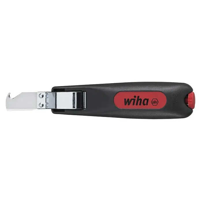 Wiha Kabelmesser - Elektroinstallationen - Wiha Kabelmesser mit schwarzem Griff und rotem Wiha-Logo, ideal für präzises und sicheres Abisolieren von Kabeln.