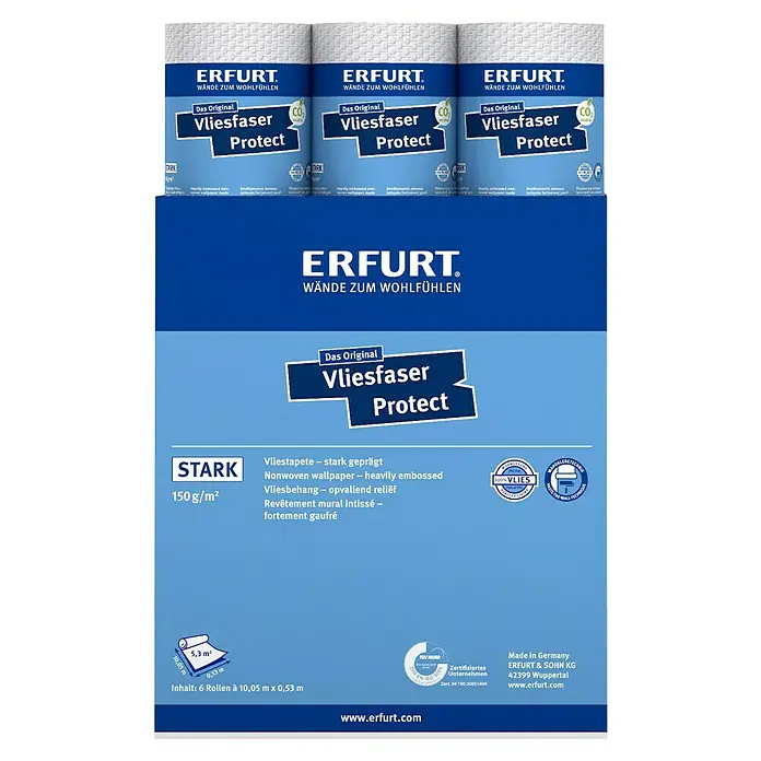 Erfurt Vliestapete Vliesfaser Protect - 211, Uni, 10,05 x 0,53 m - Erfurt Vliesfaser Protect Tapetenpackung.