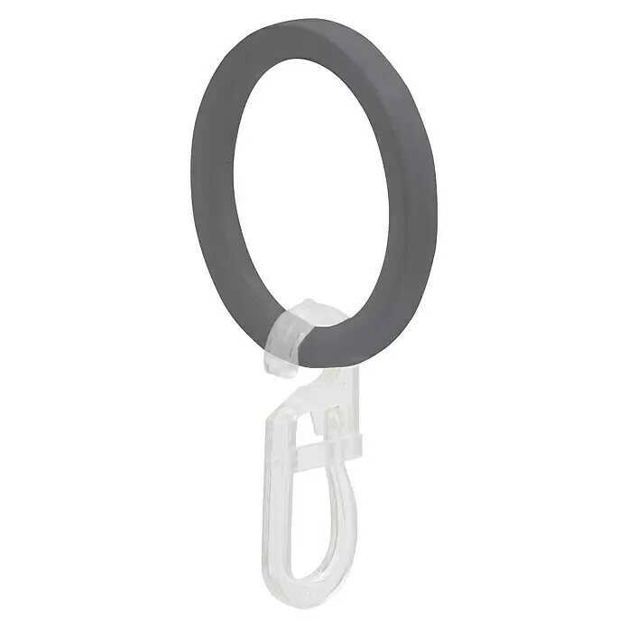 Expo Ambiente Flachring Jetran - Dark Gray, Geeignet für: Gardinenstangen Ø 16/20 mm, 10 Stk. - Dunkelgrauer Gardinenring mit transparentem Kunststoffhaken.