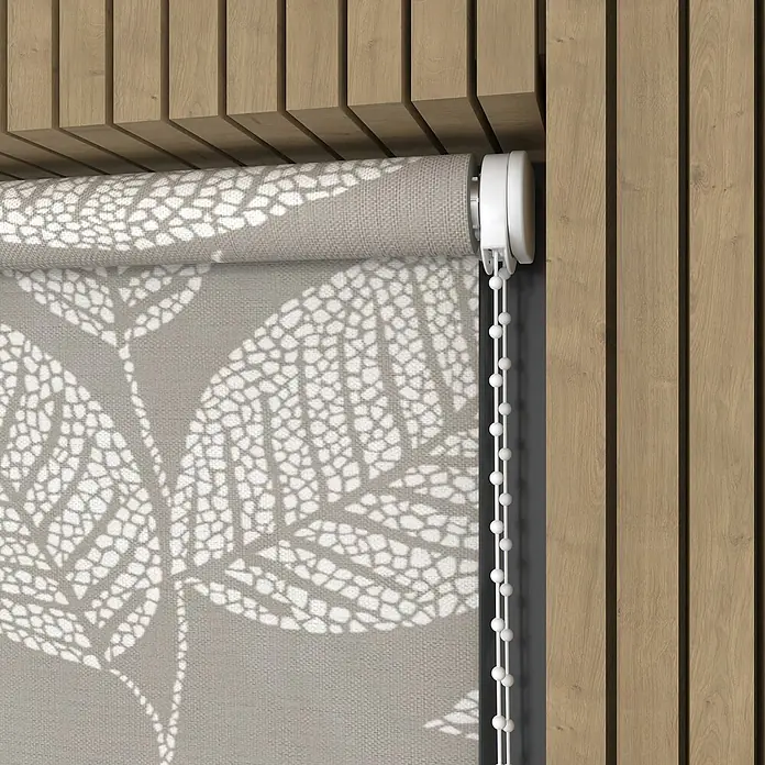 Rollo Blatt - B x H: 120 x 190 cm, Beige, Blumen & Pflanzen - Rollo mit dekorativem Blätterdessin und seitlichem Kettenzug für eine einfache Bedienung zur stilvollen Fensterdekoration im Wohnbereich.