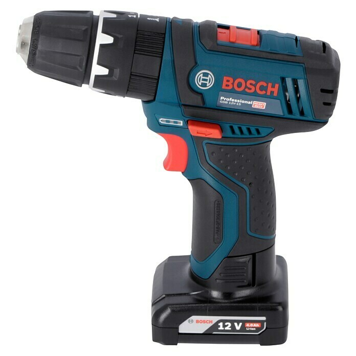 Bosch Professional Taladro atornillador percutor de batería GSB 12V-15 (12 V, 2 baterías, 2 Ah - 4 Ah, 30 Nm, 2 baterías + cargador + juego de puntas de 25 piezas/juego de brocas de 14 piezas + bolsa) | BAUHAUS