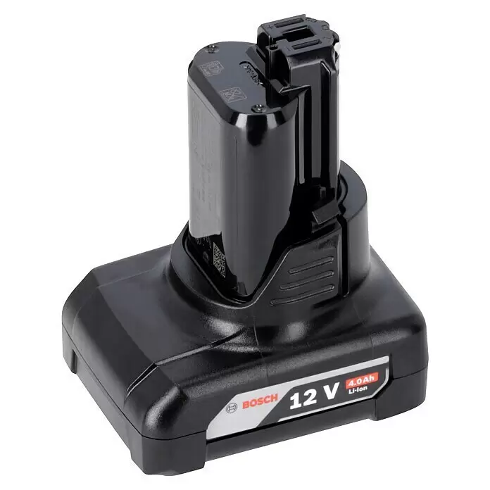 Bosch Professional Taladro atornillador percutor de batería GSB 12V-15 - 12 V, 2 baterías, 2 Ah - 4 Ah, 30 Nm, 2 baterías + cargador + juego de puntas de 25 piezas/juego de brocas de 14 piezas + bolsa - Batería negra Bosch 12V 4.0Ah Li-ion, para herramientas eléctricas.