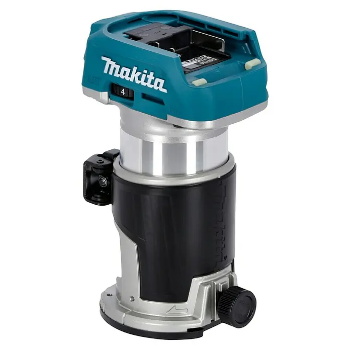 Makita LXT 18V Akku-Multifunktionsfräse DRT50Z - 18 V, Ohne Akku, Leerlaufdrehzahl: 10.000 U/min - 30.000 U/min - Makita Akku-Oberfräse, ein vielseitiges Elektrowerkzeug für präzise Holzbearbeitung, ideal für professionelle und Heimwerker Projekte.