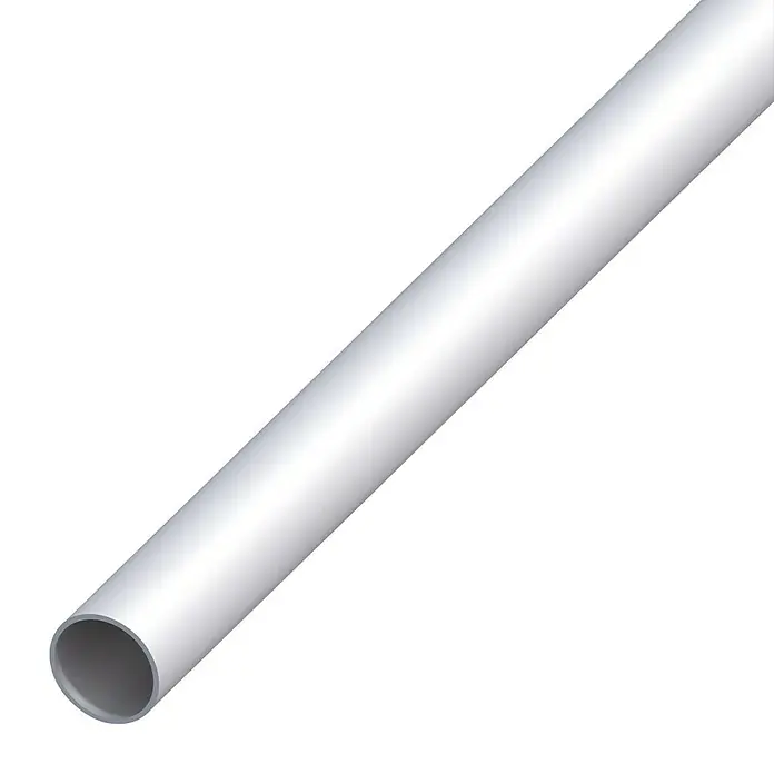 Kantoflex RundrohrØ x L: 12 x 2.000 mm, Aluminium, Silber, Eloxiert - Nahaufnahme eines weißen Kunststoffrohrs. Das Rohr ist leer und weist eine glatte Oberfläche auf. Es eignet sich für verschiedene Anwendungen.
