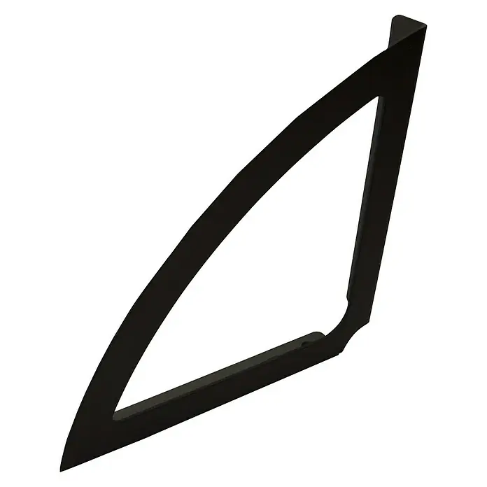 Vormann Wandkonsole - L x B x H: 143 x 23 x 143 mm, Belastbarkeit: 60 kg, Stahl, Stahlmatt - Ein dreieckiges Formteil in Schwarz, das möglicherweise ein Karosserieteil eines Autos ist, vor einem dunklen Hintergrund.