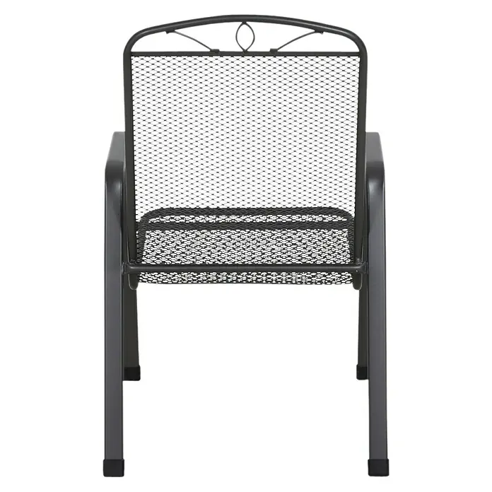 Siena Garden Gartenstuhl-Set Elda - 4 Stk., Stapelbar, Anthrazit, B x T x H: 46,5 x 75 x 94 cm - Nahaufnahme eines grauen Outdoor-Stuhls mit Metallrahmen und Netzstoffbespannung für Sitzfläche und Rückenlehne.