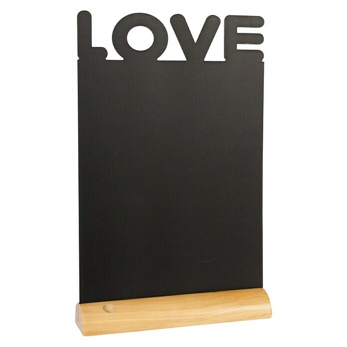 Pizarra de pared (Love, 35 x 21 cm, Pizarra con marcador, Pie de madera)