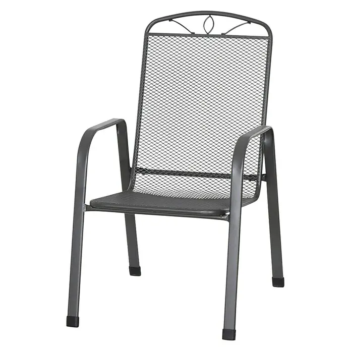 Siena Garden Gartenstuhl-Set Elda - 4 Stk., Stapelbar, Anthrazit, B x T x H: 46,5 x 75 x 94 cm - Gartenstuhl aus Metall mit Armlehnen und Netzmuster im Sitz- und Rückenbereich. Ideal für den Außenbereich.