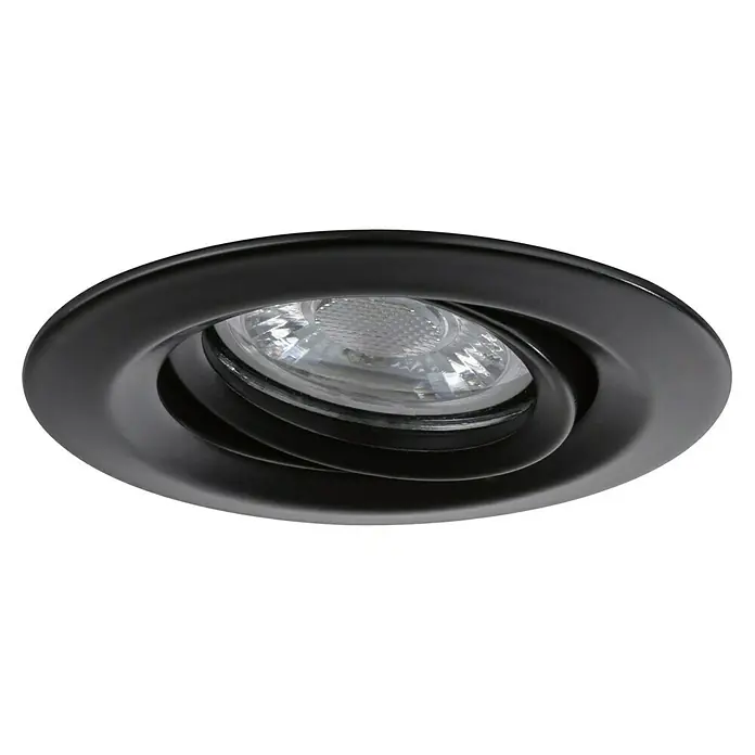 Paulmann LED-Einbauleuchten-Set rund Nova Mini Coin - 4 W, Ø x H: 6,6 x 3 cm, Schwarz, 3 Stk., Schwenkbar - Nahaufnahme einer schwarzen, schwenkbaren LED-Deckenleuchte, die modernes Design und energieeffiziente Beleuchtung vereint.