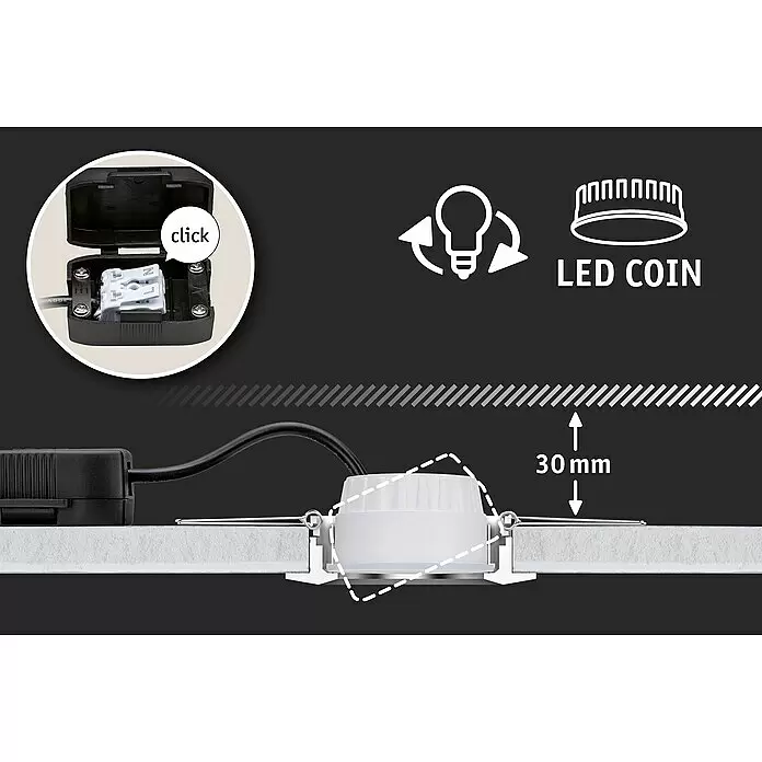 Paulmann LED-Einbauleuchten-Set rund Nova Mini Coin4 W, Ø x H: 6,6 x 3 cm, Schwarz, 3 Stk., Starr