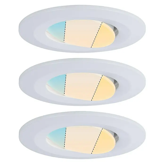 Paulmann LED-Einbauleuchten-Set rund Calla - 5 W, 3 Stk., Farbtemperatur einstellbar: Stufen, Weiß - Drei versenkte LED-Leuchten mit verstellbarer Farbtemperatur, von kühlem Blau bis warmem Gelb.