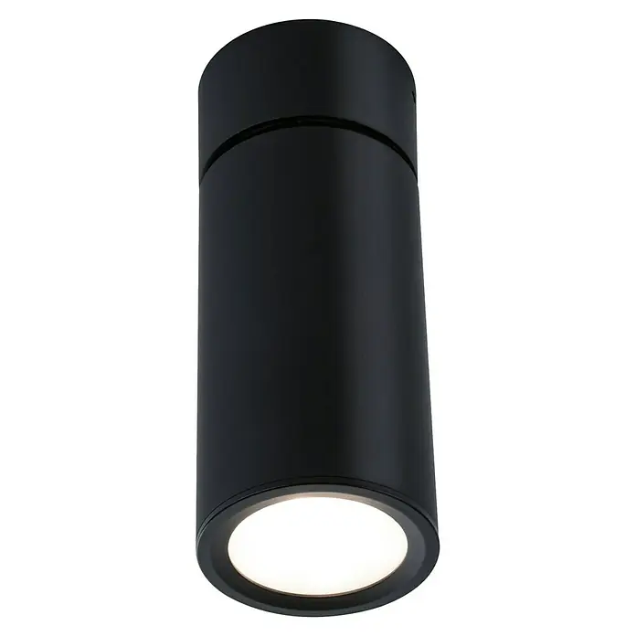 Paulmann LED-Deckenleuchte Turnal Coin - 6 W, Schwarz matt, 1 Stk. - Nahaufnahme einer schwarzen, zylindrischen Deckenleuchte mit einem hellen, runden Lichtelement, das modernes Design und Funktionalität vereint.