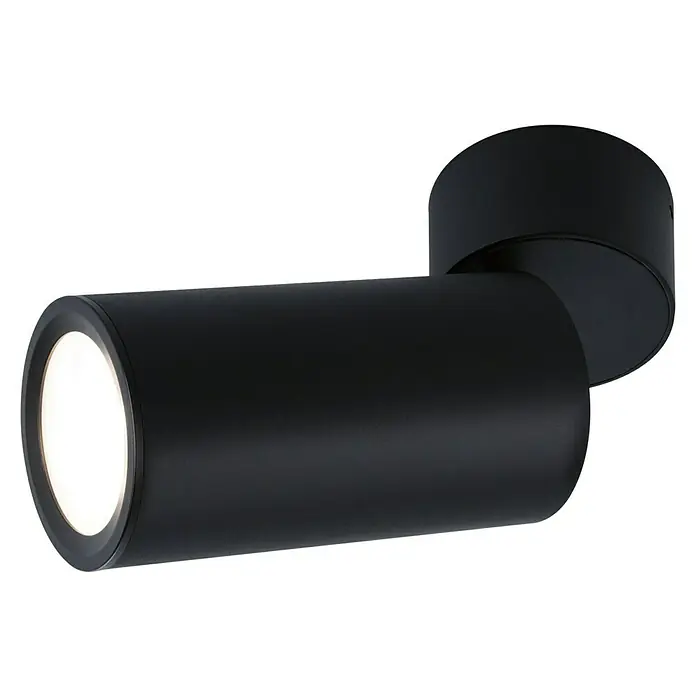 Paulmann LED-Deckenleuchte Turnal Coin - 6 W, Schwarz matt, 1 Stk. - Nahaufnahme einer modernen schwarzen Deckenleuchte mit zylindrischem Design und hellem Lichtschein, ideal für stilvolle Innenräume.