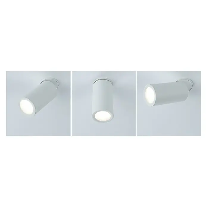 Paulmann LED-Einbauleuchten-Set rund Turnal Coin - 6 W, Weiß matt, 3 Stk., Warmweiß - Drei weiße, zylindrische LED-Deckenspots sind in verschiedenen Winkeln ausgerichtet, die für moderne Beleuchtung und Akzentuierung sorgen.