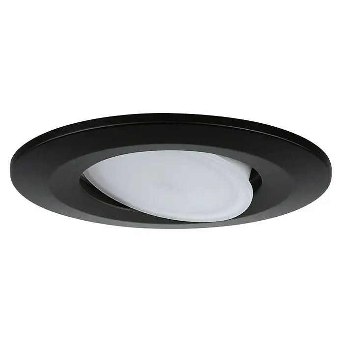 Paulmann LED-Einbauleuchten-Set rund Calla - 6 W, Schwarz, 10 Stk., Neutralweiß - Nahaufnahme einer schwarzen LED-Einbauleuchte mit einem hellen, diffusen Lichtelement für eine moderne Beleuchtungslösung.