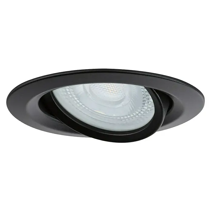 Paulmann Nova LED-Einbauleuchte rund Plus - 35 W, Ø x H: 9,3 x 4,5 cm, Schwarz - Nahaufnahme einer schwarzen, verstellbaren LED-Deckeneinbauleuchte. Elegantes Design für moderne Innenräume.