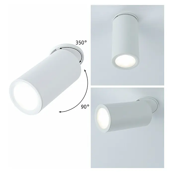 Paulmann LED-Einbauleuchten-Set rund Turnal Coin - 6 W, Weiß matt, 3 Stk., Warmweiß - Weiße zylindrische Deckenleuchte mit 350°-Drehung und 90°-Neigung für flexible Beleuchtung.\n