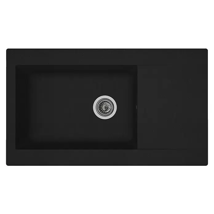 Respekta Fregadero encastrable Denver - 86 x 50 cm, Negro, Número de cubetas: 1 ud. - Aquí hay un fregadero rectangular negro de material compuesto con escurridor.