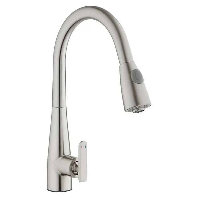 Camargue Spültischarmatur Santander - Edelstahl, Matt, Schwenkbar - Eleganter Küchenarmatur mit Ausziehbrause in gebürstetem Nickel-Finish. Modernes Design für jede Küche.