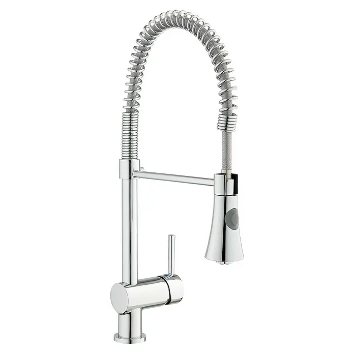 Camargue Merida Spültischarmatur - Niederdruck, Chrom, Glänzend, Brausestrahl - Einhand-Spültischbatterie mit Spiralfeder und Ausziehbrause in Chrom. Die Armatur besticht durch modernes Design und Funktionalität.