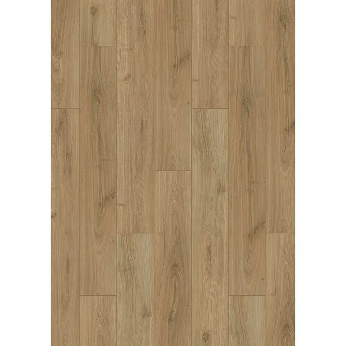 Laminado Roble Bach - 1.202 x 195 x 12 mm, Roble, AC5 - Suelo de madera clara que crea un ambiente cálido y natural, resaltando la veta y la textura de la madera.