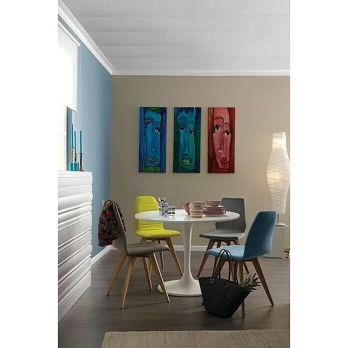 Nmc Decoflair Deckenplatte T200 - 50 x 50 cm, Weiß, Polystyrol - Weiße texturierte Deckenplatten mit Rastermuster.