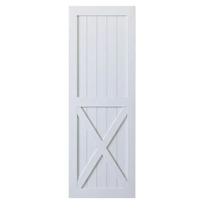 Puerta corredera de madera Avery - An x Al: 85 x 210 cm - Puerta de granero de madera blanca con un diseño de refuerzo en X en la mitad inferior y paneles verticales en la parte superior.