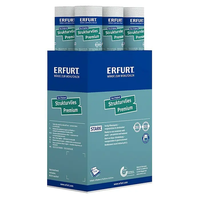 Erfurt Vliestapete Strukturvlies Premium - 503, Uni, 10,05 x 0,53 m - Erfurt Strukturvlies Premium Tapetenpackung. Vliestapete, vorgestrichen & strukturiert, für stilvolle Wandgestaltung im Innenbereich.