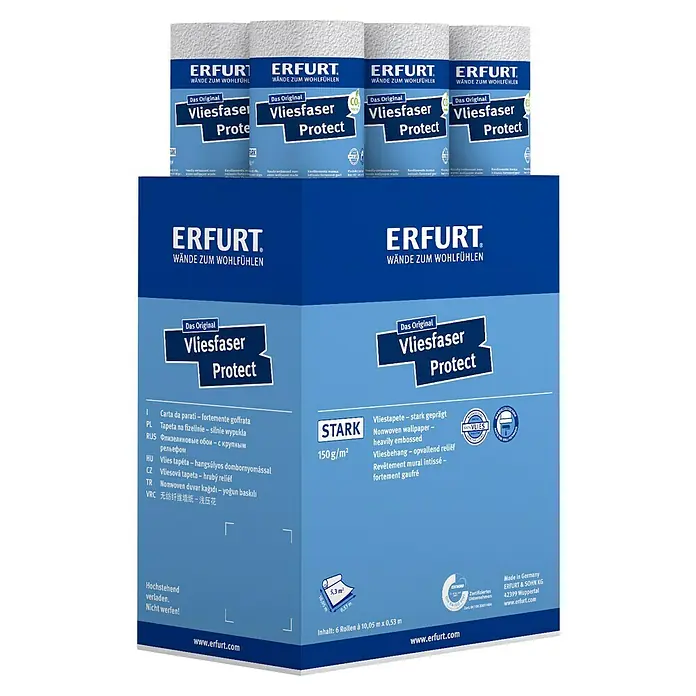 Erfurt Vliestapete Vliesfaser Protect - 208, Uni, 10,05 x 0,53 m - Produktabbildung von Erfurt Vliesfaser Protect, eine hochwertige, strapazierfähige und leicht zu verarbeitende Wandbekleidung für ein stilvolles Zuhause.