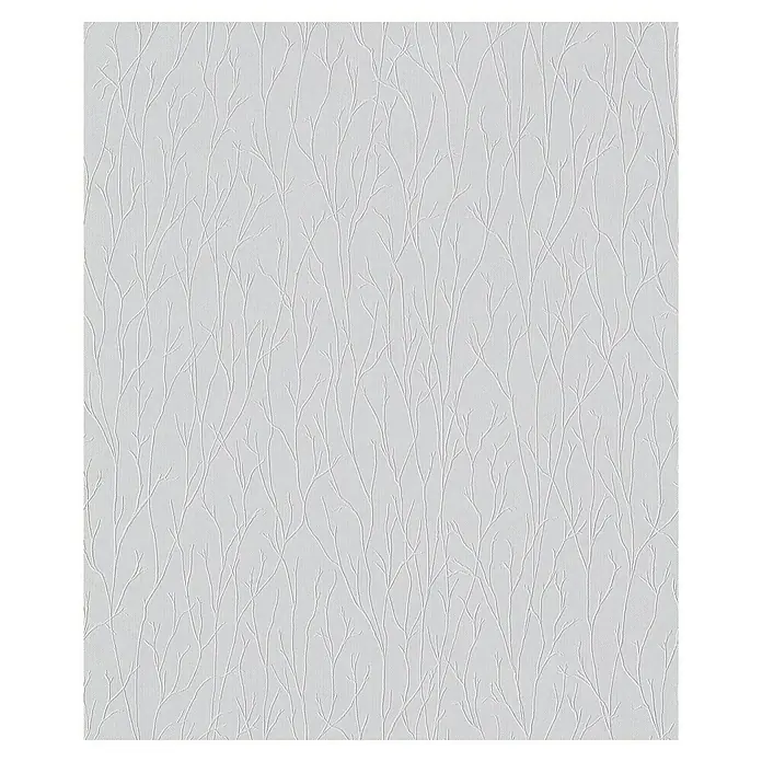 Erfurt Vliestapete Strukturvlies Premium505, Uni, 10,05 x 0,53 m - Detailaufnahme einer strukturierten, weißen Tapete mit einem zarten, baumartigen Muster, ideal für eine ruhige und elegante Raumgestaltung.
