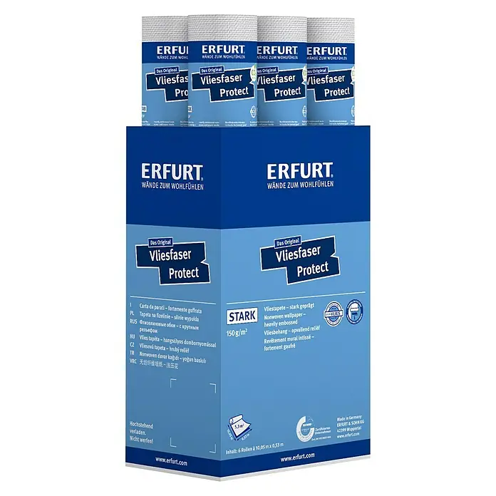 Erfurt Vliestapete Vliesfaser Protect - 206, Uni, 10,05 x 0,53 m - Produktabbildung der Erfurt Vliesfaser Protect Tapete, eine hochwertige, stark geprägte und strapazierfähige Wandbekleidung für ein angenehmes Wohngefühl.