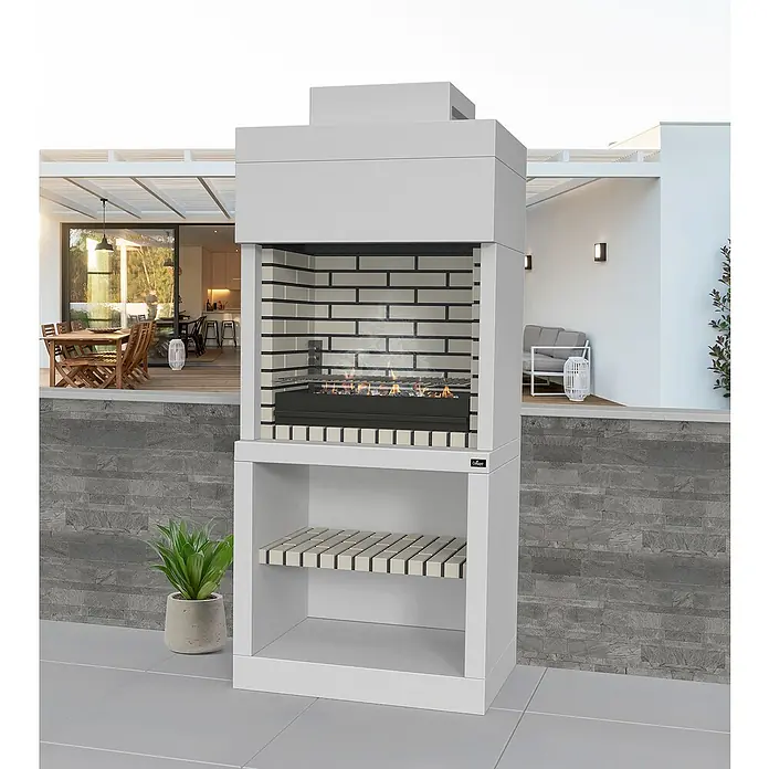 Collippo Vilamoura Barbacoa de obra - An x Pr x Al: 90 x 58 x 210 cm, Superficie parrilla: 71,5 x 53 cm, Blanco - Esta parrilla es perfecta para cualquier espacio al aire libre. Cuenta con una construcción robusta y un diseño elegante que impresionará a tus invitados.