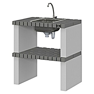 Mesa auxiliar con fregadero para barbacoa Alvor (L x An x Al: 81 x 47 x 86 cm, Gris oscuro)