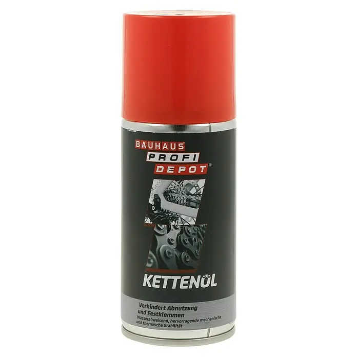 Profi Depot Kettenöl - 150 ml - Abbildung einer Dose Kettenöl von Bauhaus Profi Depot, die vor Verschleiß schützt, wasserabweisend ist und thermische Stabilität bietet.
