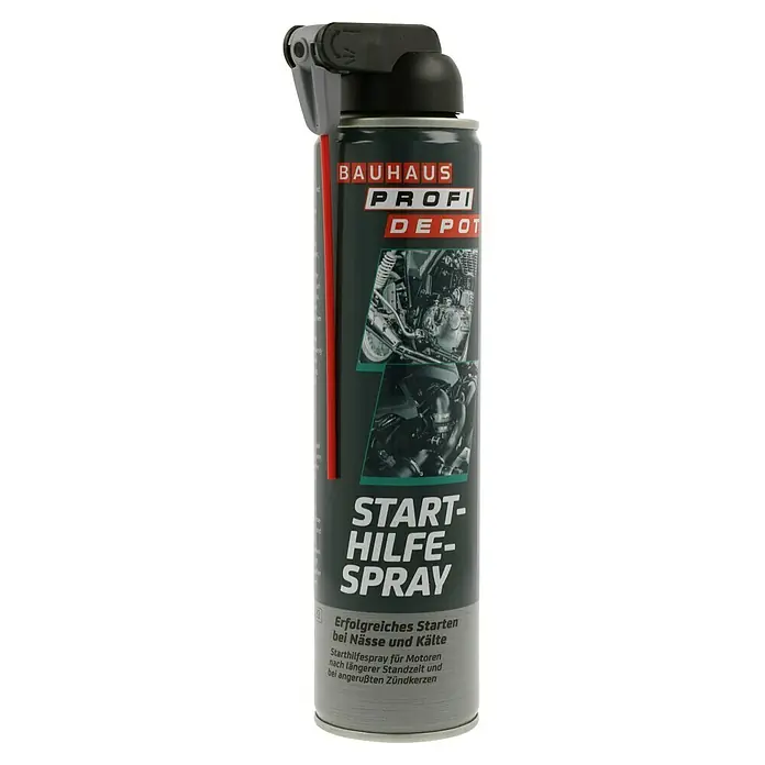 Profi Depot Starthilfespray - 400 ml - Dose Bauhaus Profi Depot Starthilfe Spray, die beim Starten bei Nässe und Kälte hilft und für Motoren nach längerer Standzeit geeignet ist.