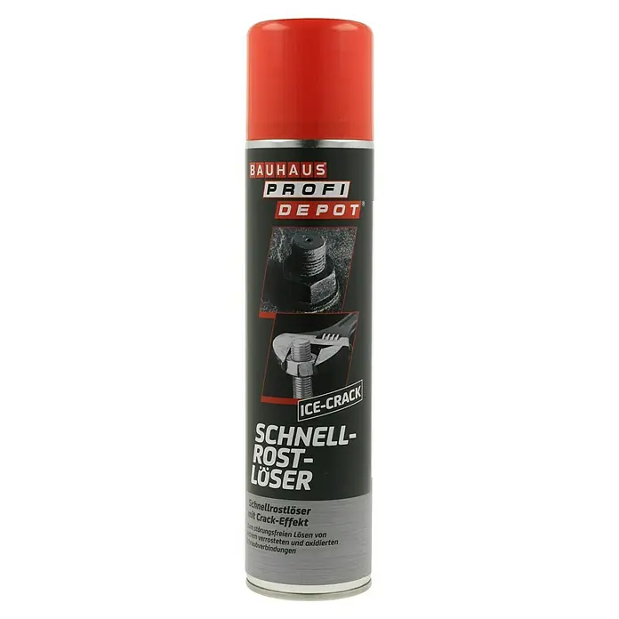 Profi Depot Rostlöser Eiscrack - 400 ml - Abbildung einer Dose "Bauhaus Profi Depot Schnell-Rostlöser" mit rotem Deckel, einem Produkt zur Rostlösung.