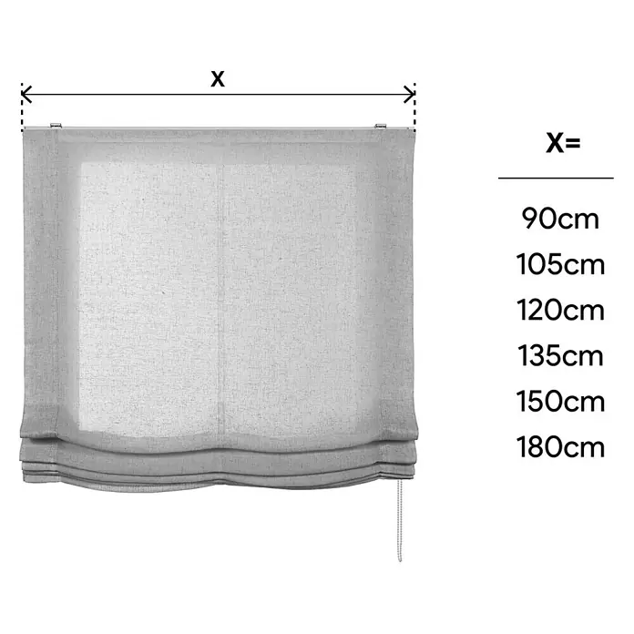 Estor enrollable Paqueto Linum - An x Al: 135 x 175 cm, Gris, Unicolor - Imagen que representa un estor en varios tamaños.