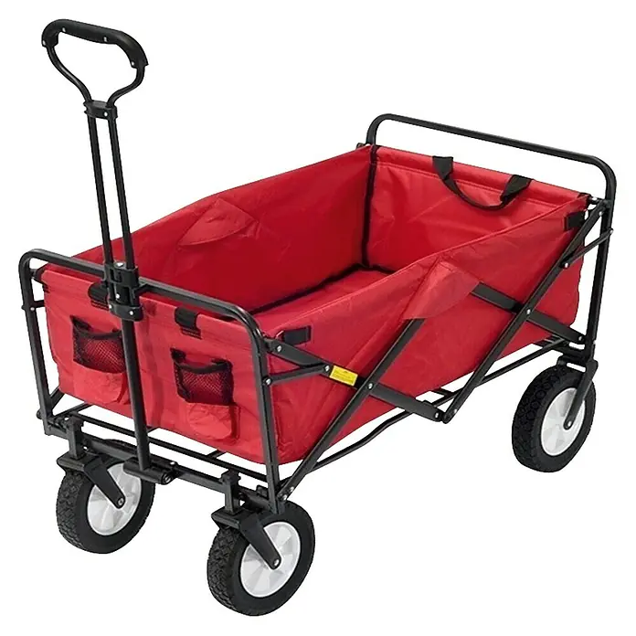 Faltbarer Bollerwagen Beach Waggon - L x B x H: 89 x 51,5 x 57,5 cm, Belastbarkeit: 60 kg - Roter Bollerwagen mit schwarzen Rädern und Griff, ideal für den Transport von Gegenständen im Freien.