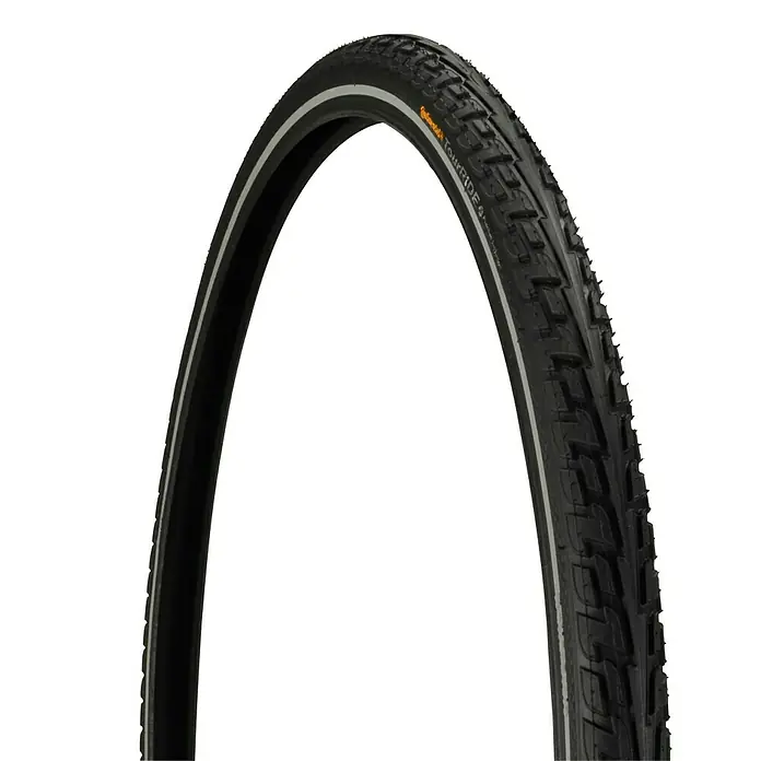 Continental Fahrradreifen Tour Ride - Geeignet für: Trekkingräder, 28 ", 1,125 " - Abbildung eines Continental Tour Ride Fahrradreifens mit Profil und reflektierenden Streifen für erhöhte Sicherheit.