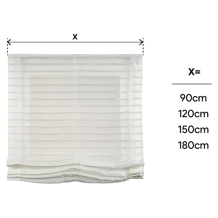 Estor plegable Paqueto Cintas - An x Al: 150 x 175 cm, Blanco - En la imagen, estores blancos con información de tamaño, ideales para la decoración de ventanas y el control de la luz.