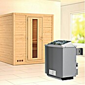 Karibu Massivholzsauna Mojave (Mit 9 kW Saunaofen mit integrierter Steuerung, Ohne Dachkranz, Massivholz, 184 x 193 x 208 cm)