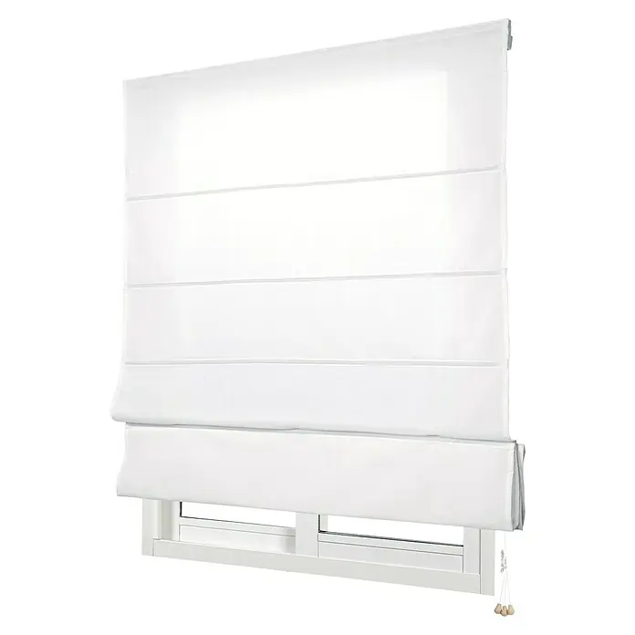 Estor plegable City - An x Al: 75 x 175 cm, Blanco - Imagen de una persiana romana blanca montada en una ventana. Ofrece privacidad y control de la luz en la habitación.