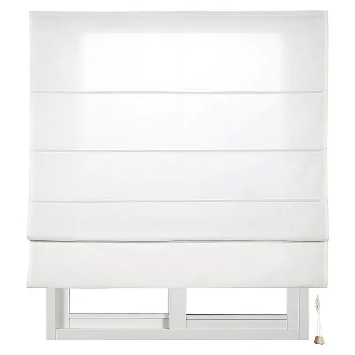 Estor plegable City - An x Al: 75 x 175 cm, Blanco - Un estor romano blanco está montado frente a una ventana, proporcionando privacidad y control de la luz. Ideal para espacios modernos.