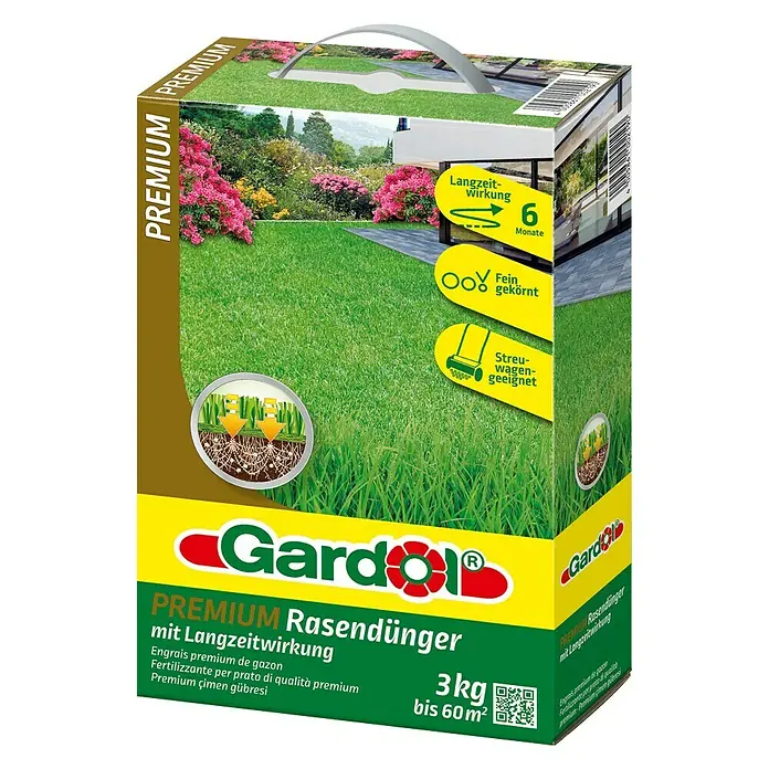 Gardol Rasendünger Premium - 3 kg, Max. Anwendungsfläche: 60 m² - Gardol Premium Rasendünger mit Langzeitwirkung für einen gesunden, grünen Rasen. Die Packung enthält 3kg und reicht für bis zu 60m².