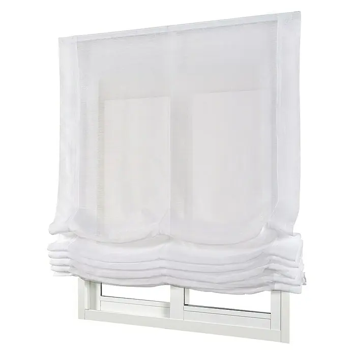 Estor plegable Paqueto Basic - An x Al: 150 x 175 cm, Blanco - Estor romano blanco translúcido montado en una ventana, proporcionando un elegante tratamiento.