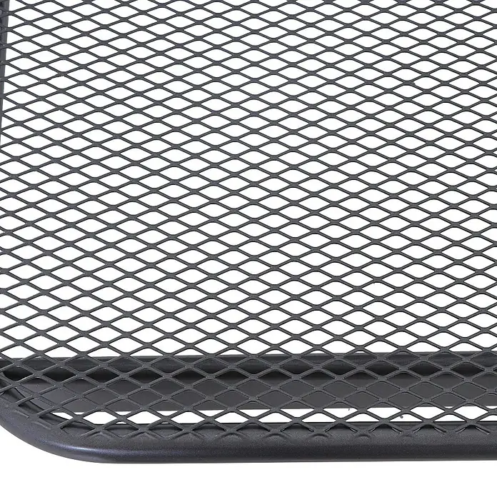 Siena Garden Elda GartenbankAnthrazit, Stapelbar - Nahaufnahme eines schwarzen Metallgeflechts mit abgerundetem Rahmen, das ein robustes und modernes Design für Möbel zeigt.