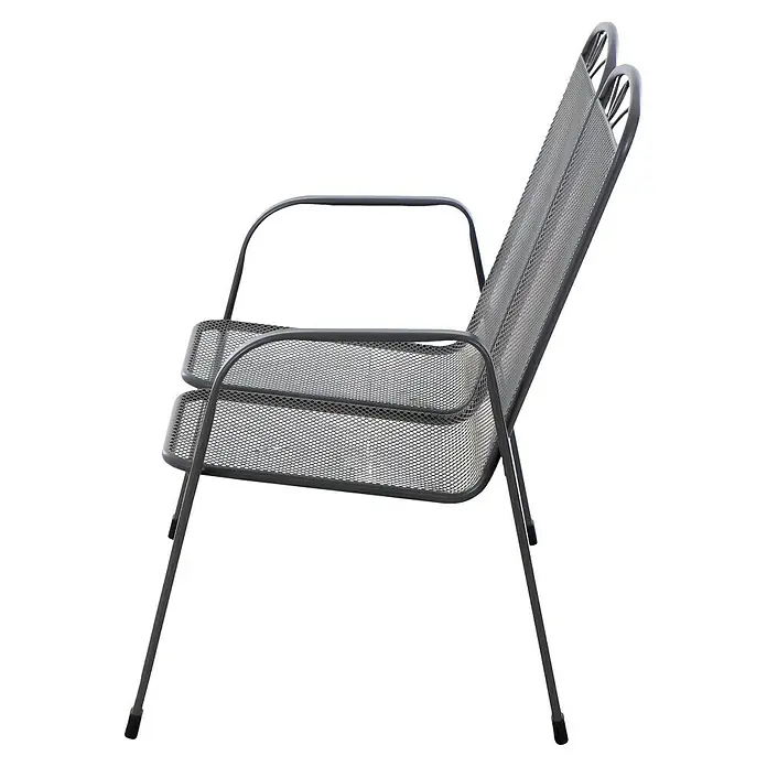 Siena Garden Elda Gartenbank - Anthrazit, Stapelbar - Grauer Metallstuhl mit Armlehnen und Mesh-Sitz/Rückenlehne. Der Stuhl ist einladend und funktional, ideal für den Außenbereich.
