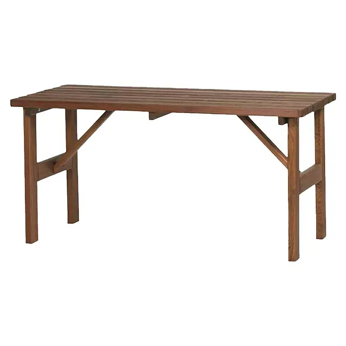 Gartenmöbel-Set Tessin - 3 -tlg., Braun, Holz - Ein Klapptisch aus Holz, ideal für den Garten oder die Terrasse, mit einer robusten Konstruktion und einer warmen Holzfarbe.